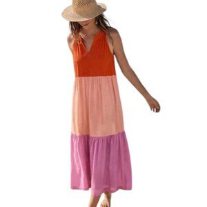J. Jill Orange Pink Tiered Sleeveless Maxi Dress